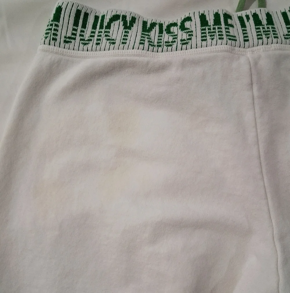 Juicy Couture White Cotton Pants with Green Accents Size Large